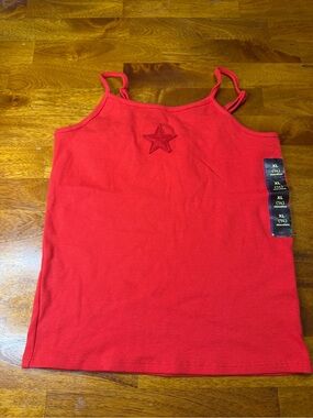 Art Class Girls XL 14 Red Ribbed Cami Tank Top Star Patch Adjustable Straps NWT